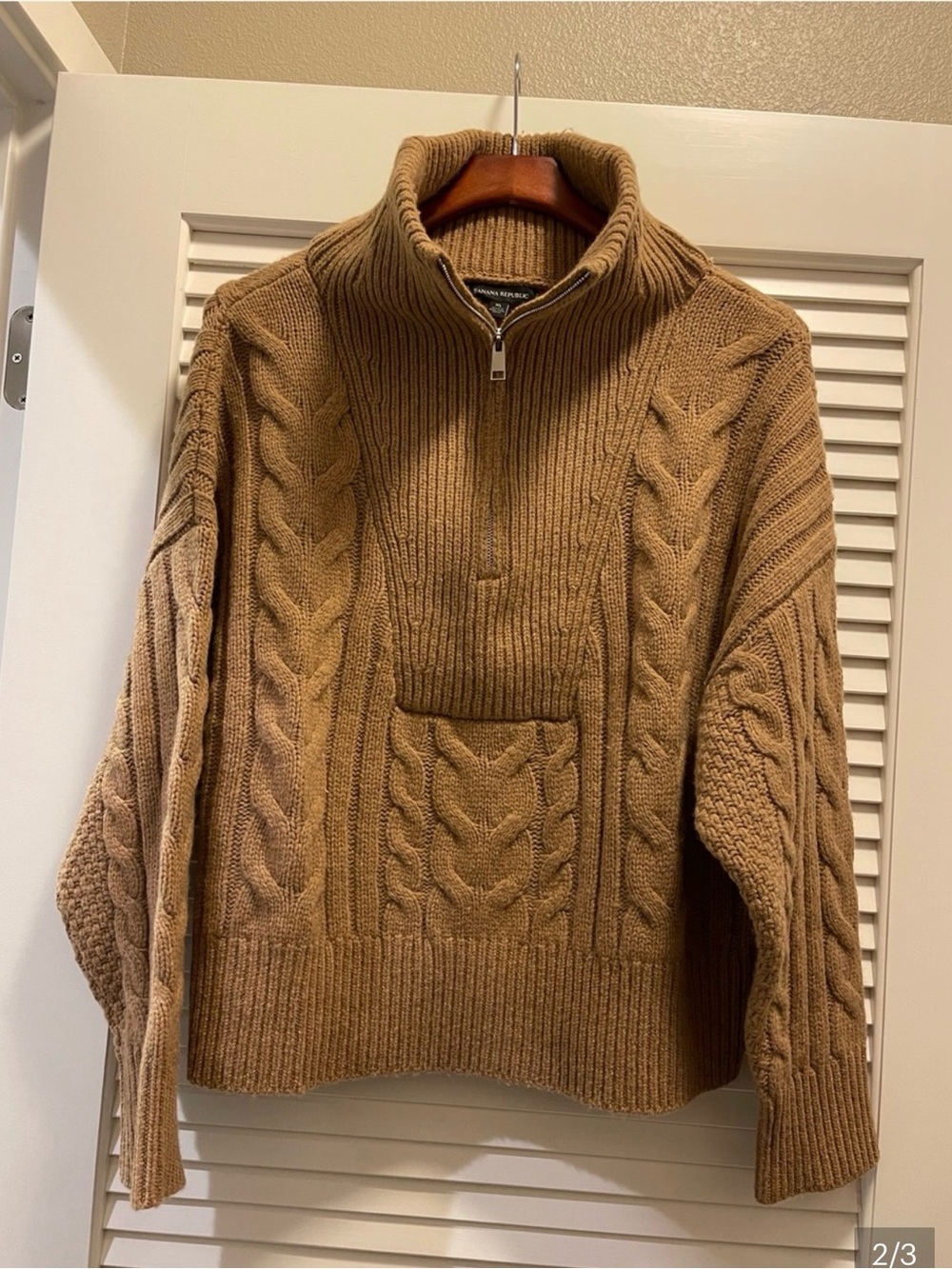 Banana Republic Cable-Knit Half-Zip Turtleneck Sweater in Camel